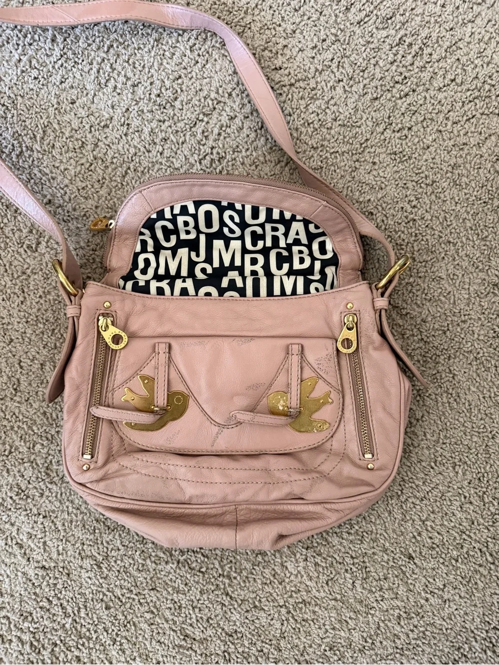 Marc by Marc Jacobs Blush Pink Leather Shoulder Bag with Gold Bird Accents